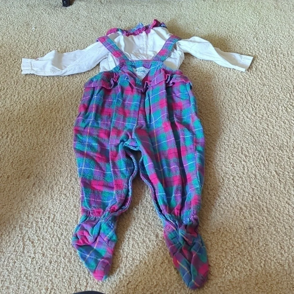 Vintage Baby B'Gosh Plaid Footed Overalls & Matching One Piece Set Size 6-9 M